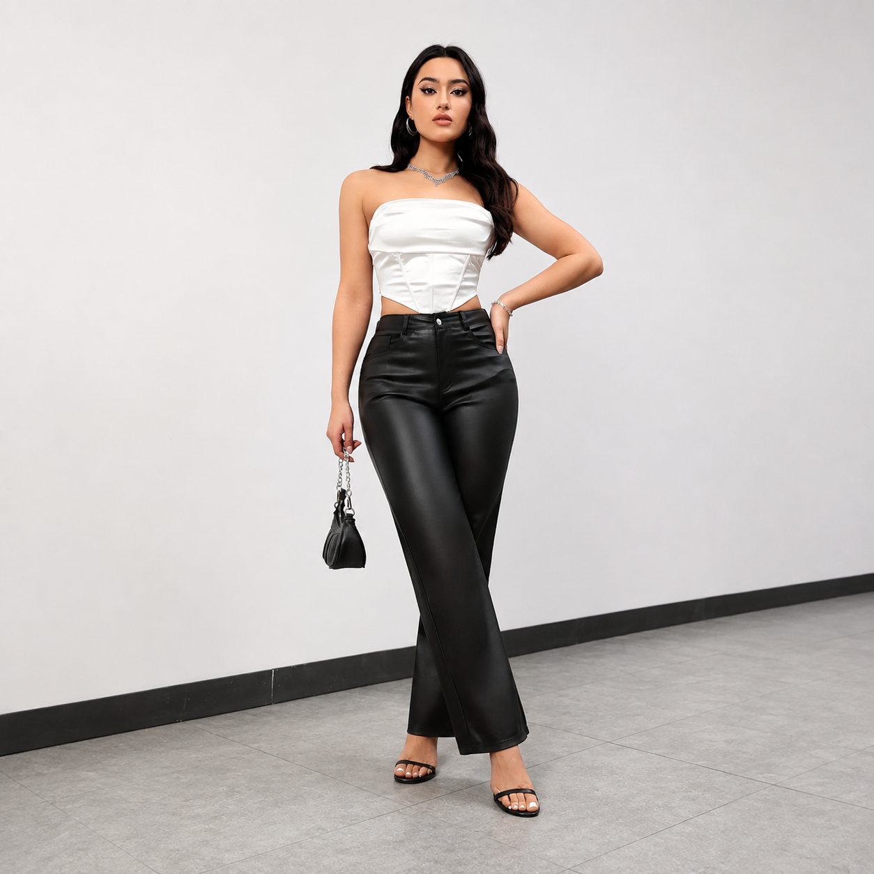 Casual Faux Leather High Rise Fit Pants For Women