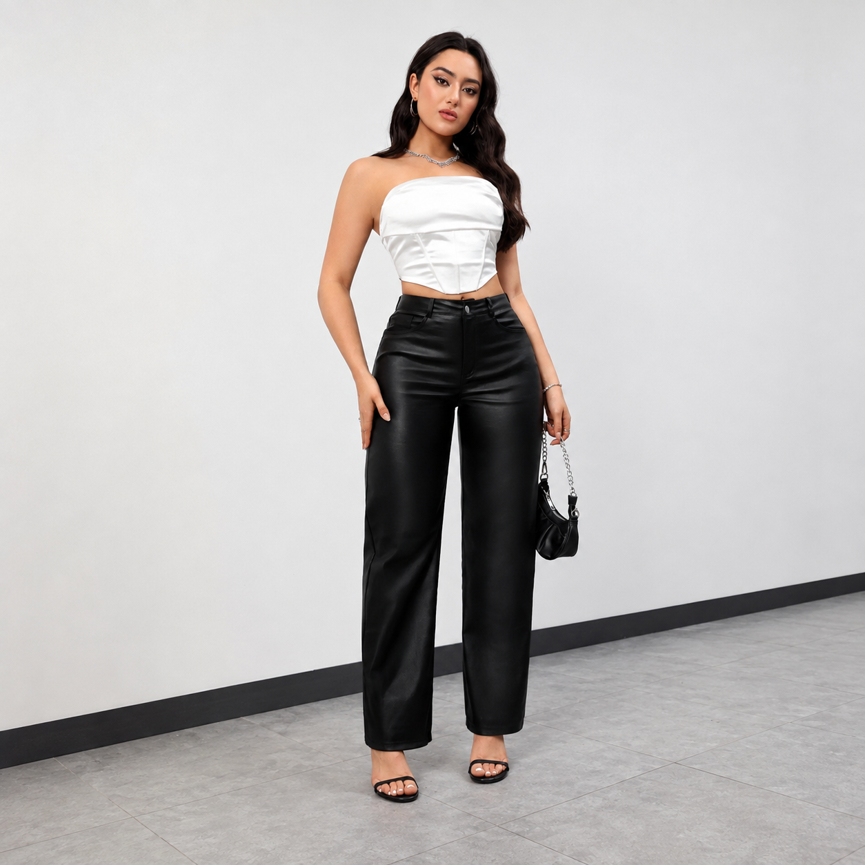 Casual Faux Leather High Rise Fit Pants For Women