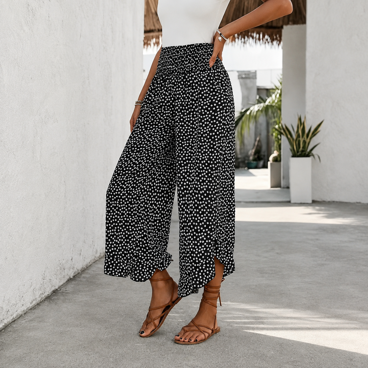 Casual Wide Loose Baggy Boho Floral Pants For Women