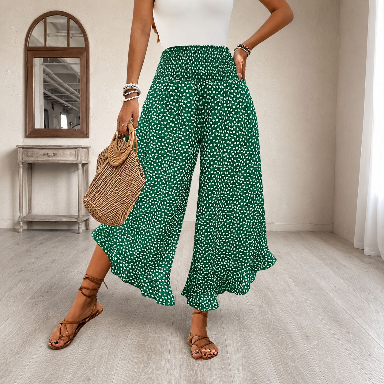 Casual Wide Loose Baggy Boho Floral Pants For Women