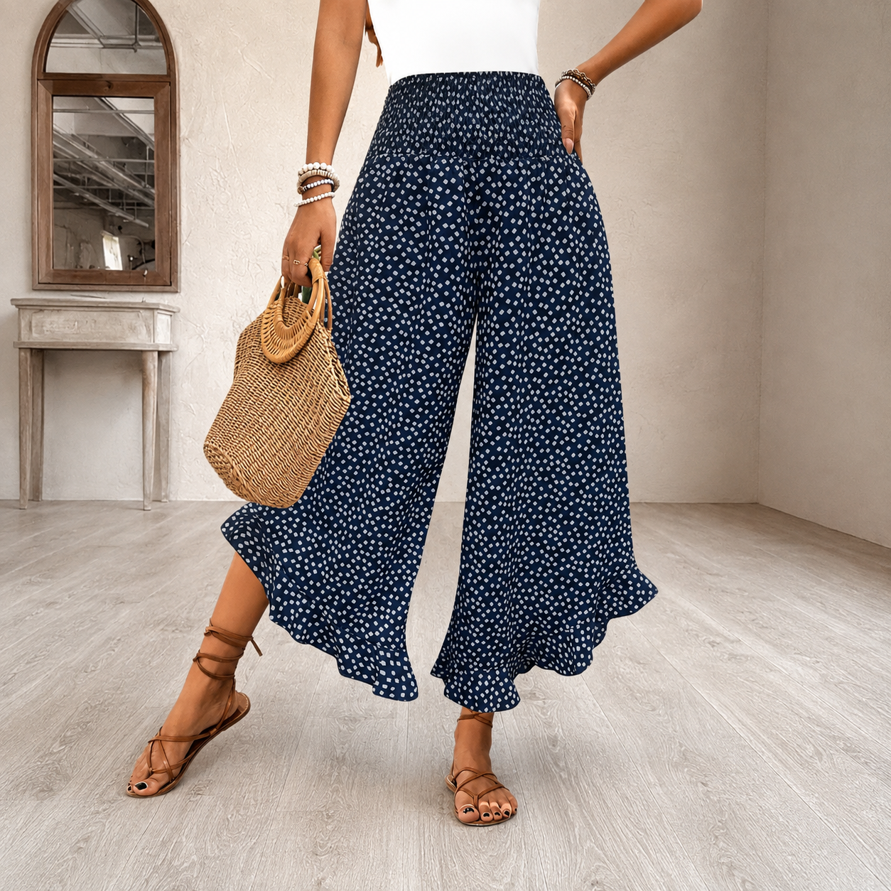 Casual Wide Loose Baggy Boho Floral Pants For Women
