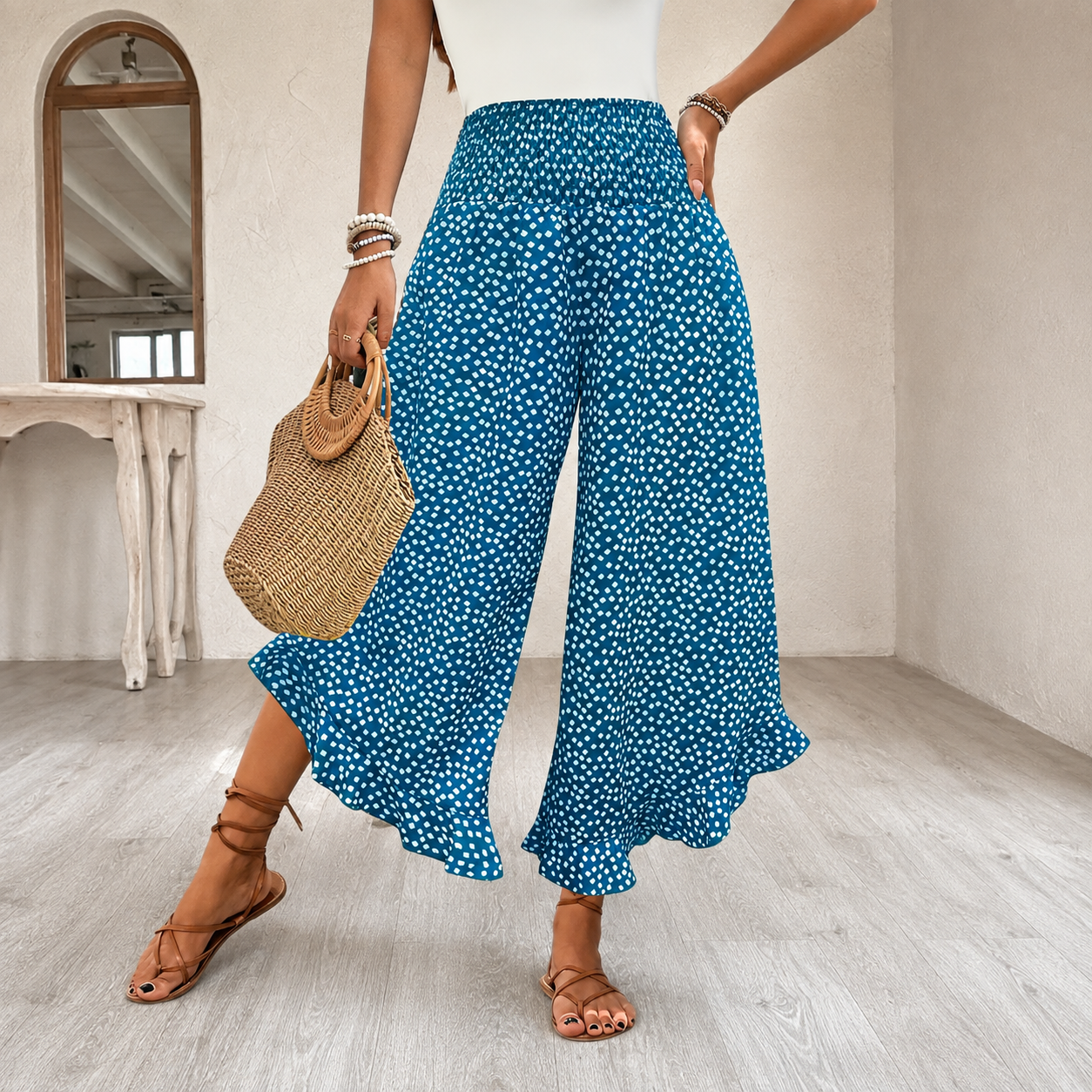 Casual Wide Loose Baggy Boho Floral Pants For Women