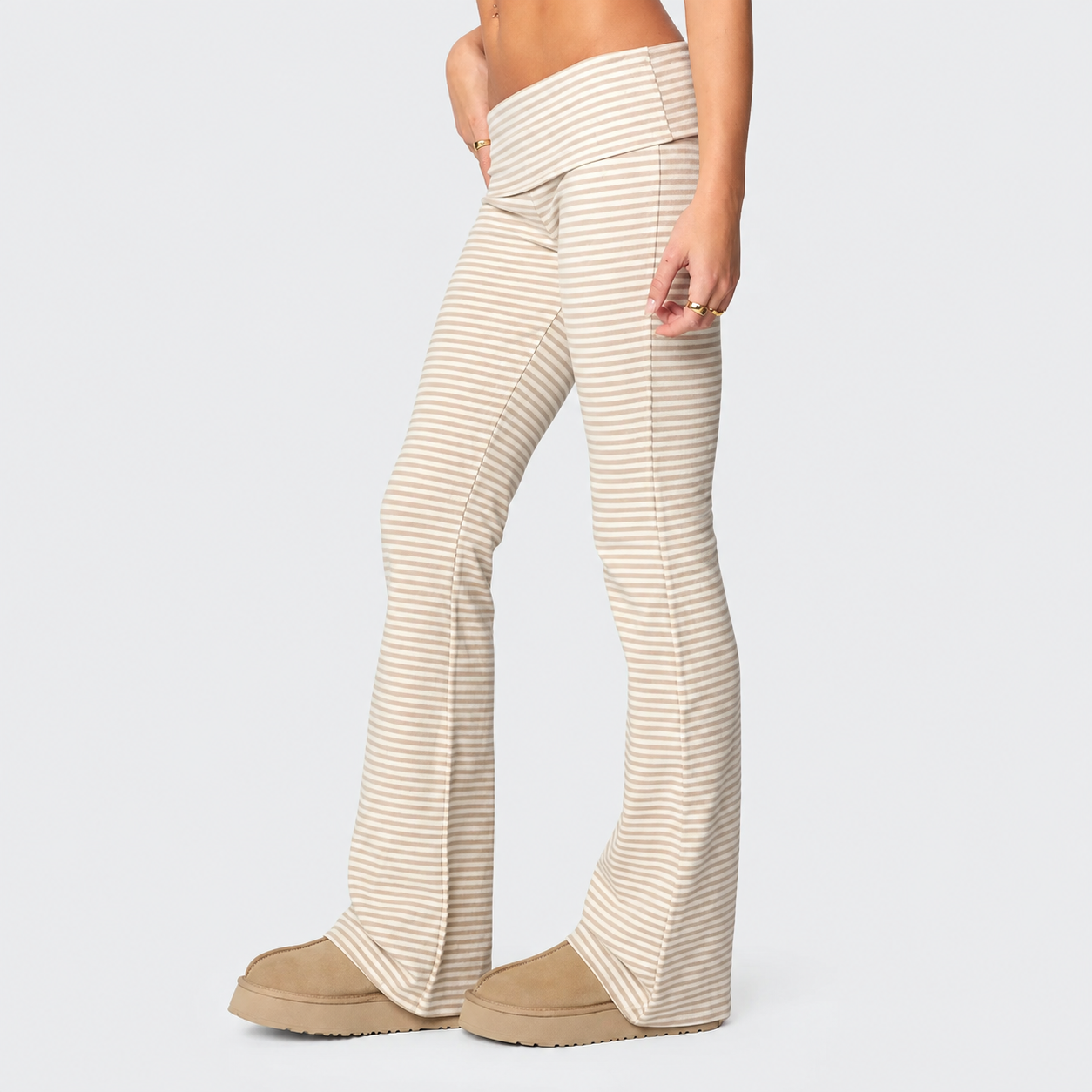 Striped Flared Casual Pants For Everyday Wear For Women
