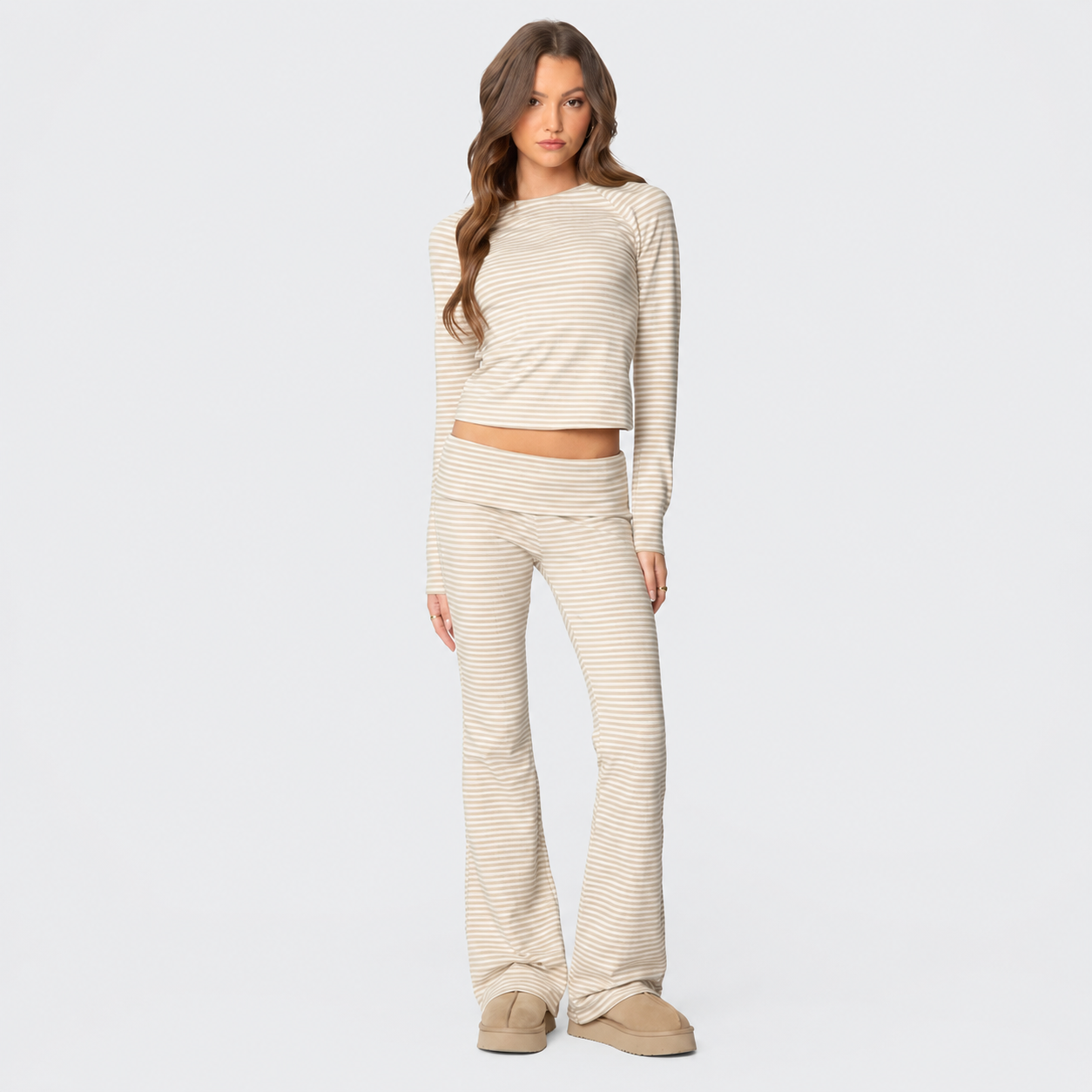 Striped Flared Casual Pants For Everyday Wear For Women