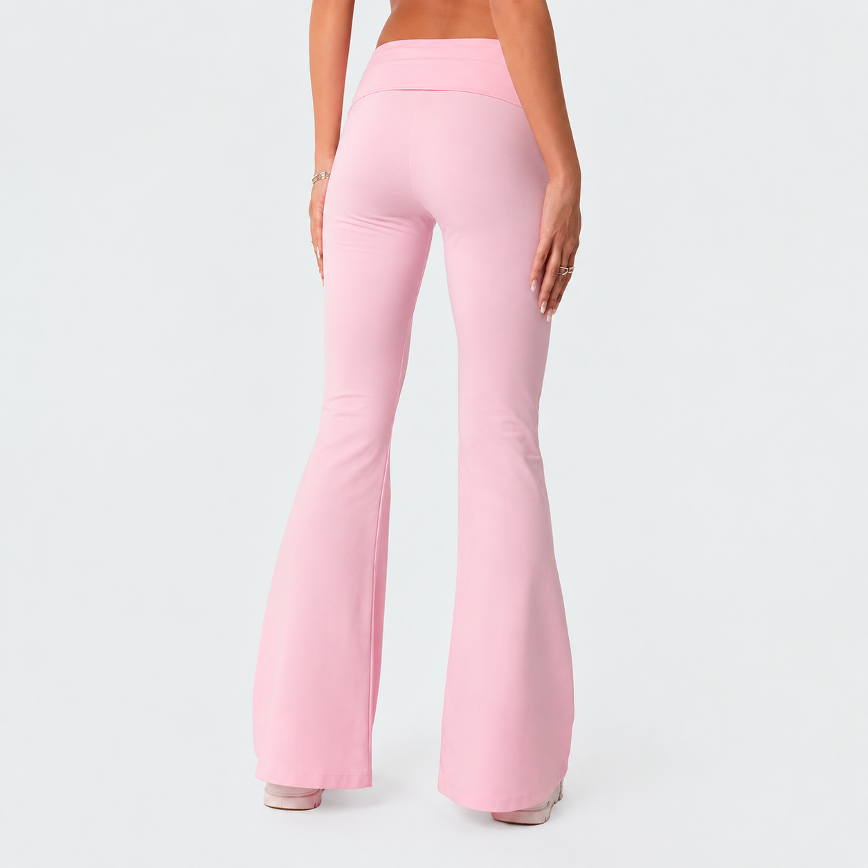 Foldover Flared Casual Pants For Everyday Wear For Women