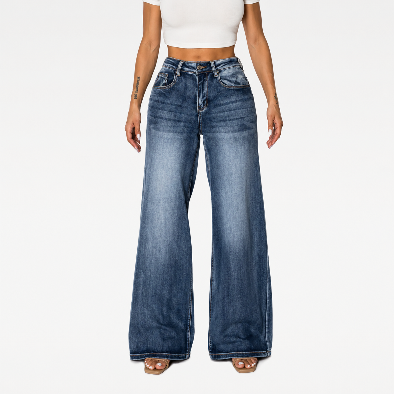 Stretchy High Rise Wide Plus Size Jeans For Women