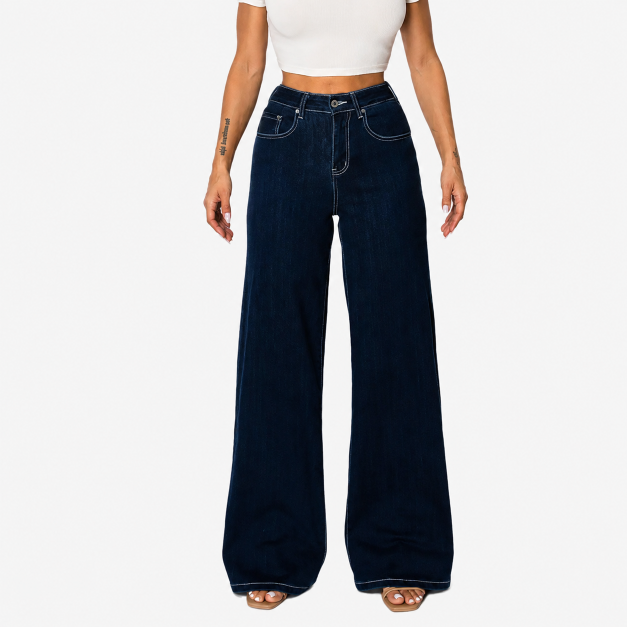 Stretchy High Rise Wide Plus Size Jeans For Women