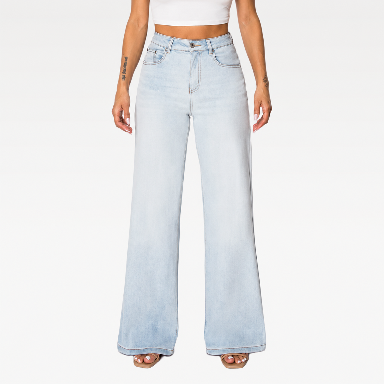 Stretchy High Rise Wide Plus Size Jeans For Women