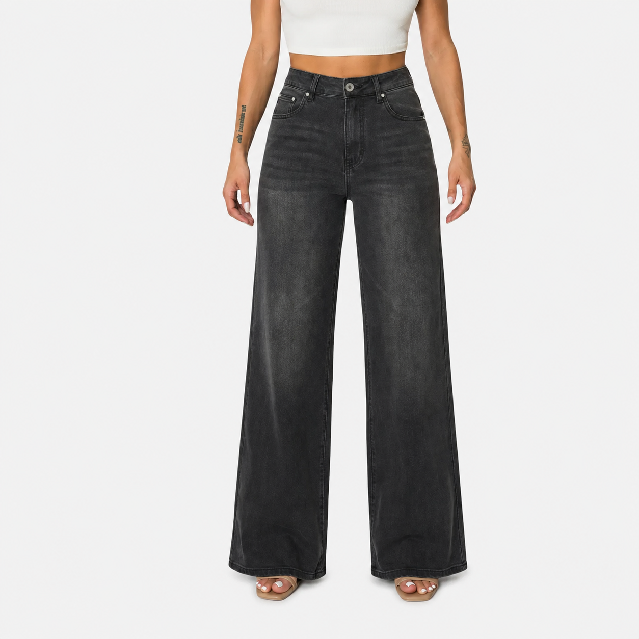 Stretchy High Rise Wide Plus Size Jeans For Women