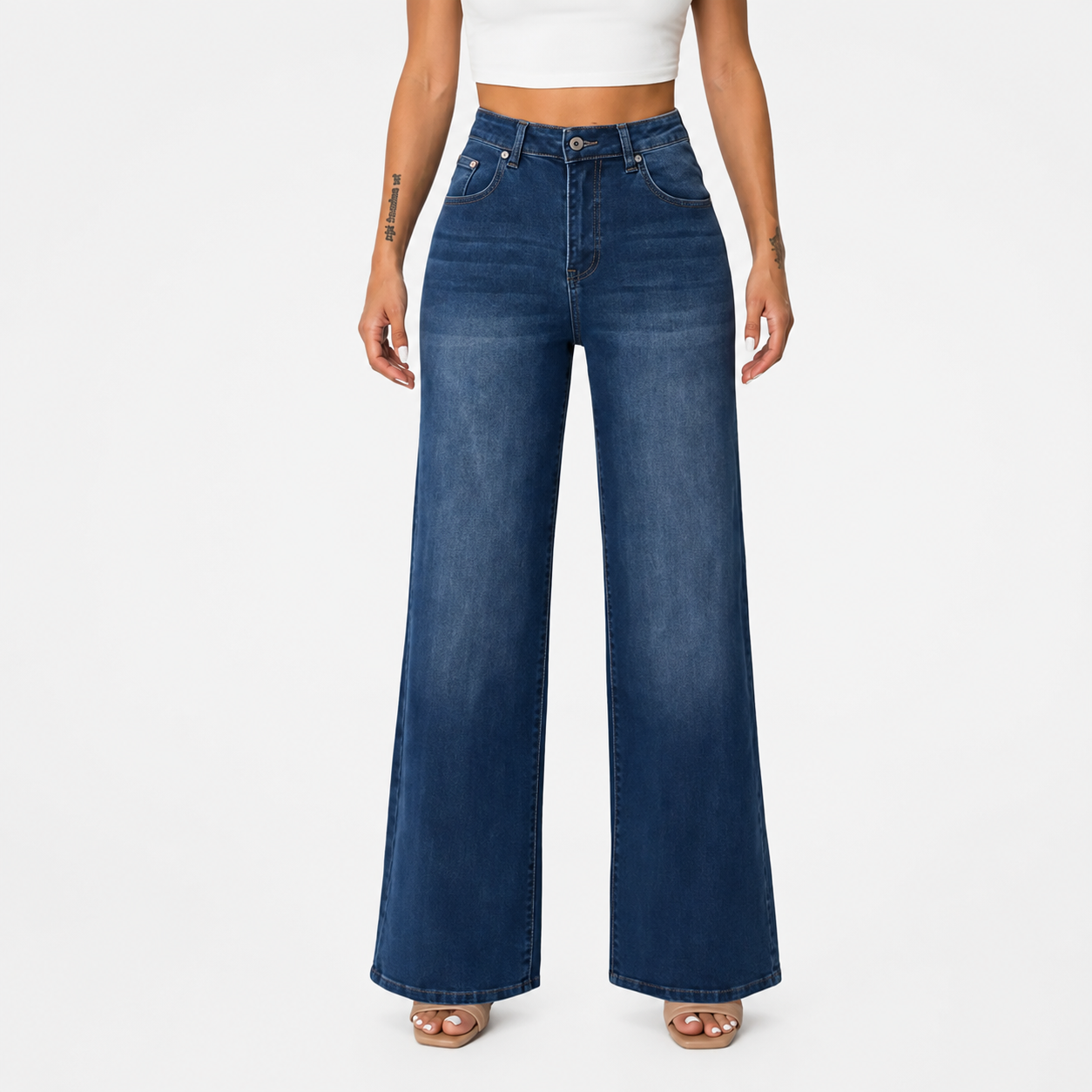 Stretchy High Rise Wide Plus Size Jeans For Women