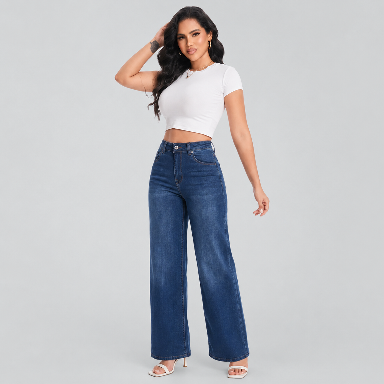 Stretchy High Rise Wide Plus Size Jeans For Women
