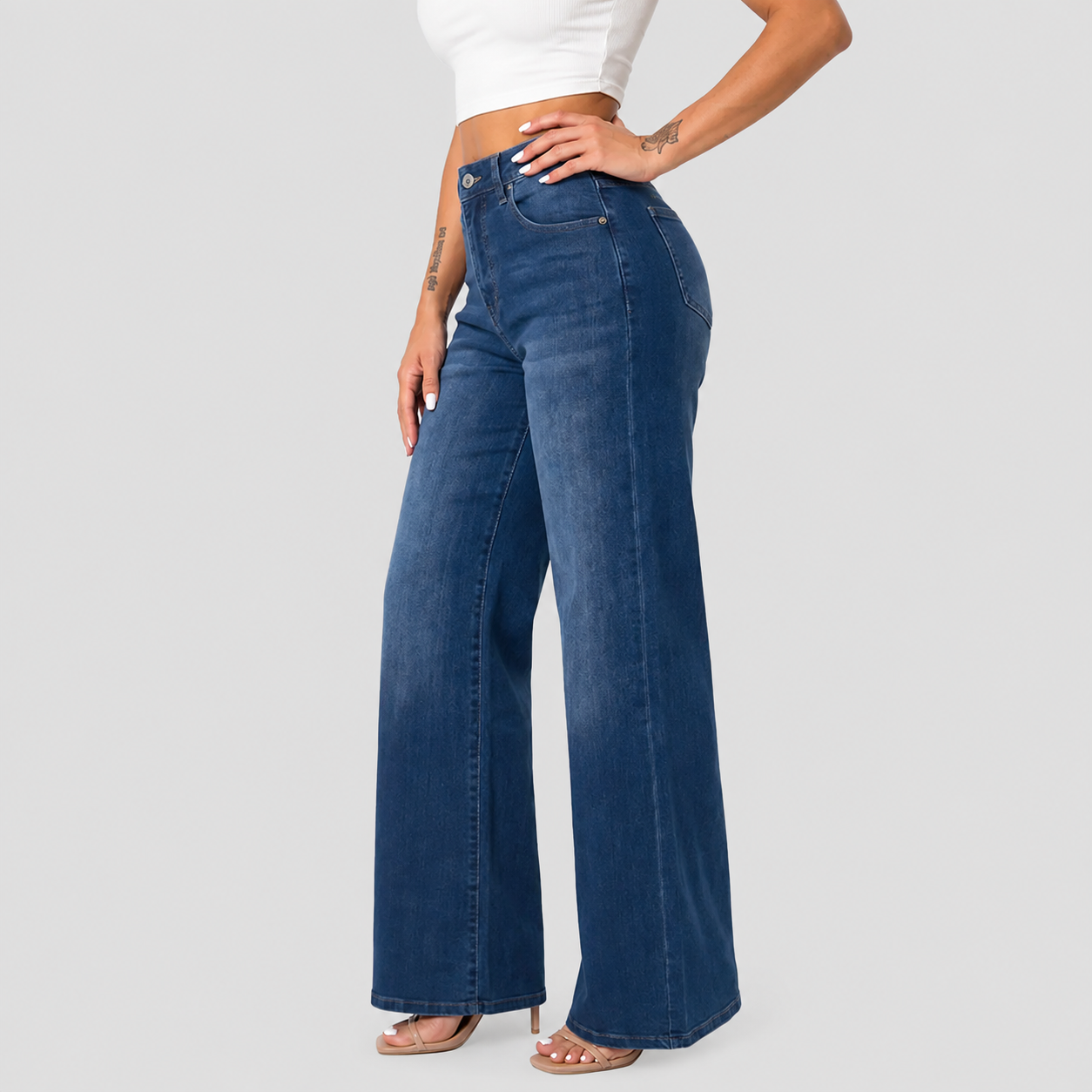 Stretchy High Rise Wide Plus Size Jeans For Women