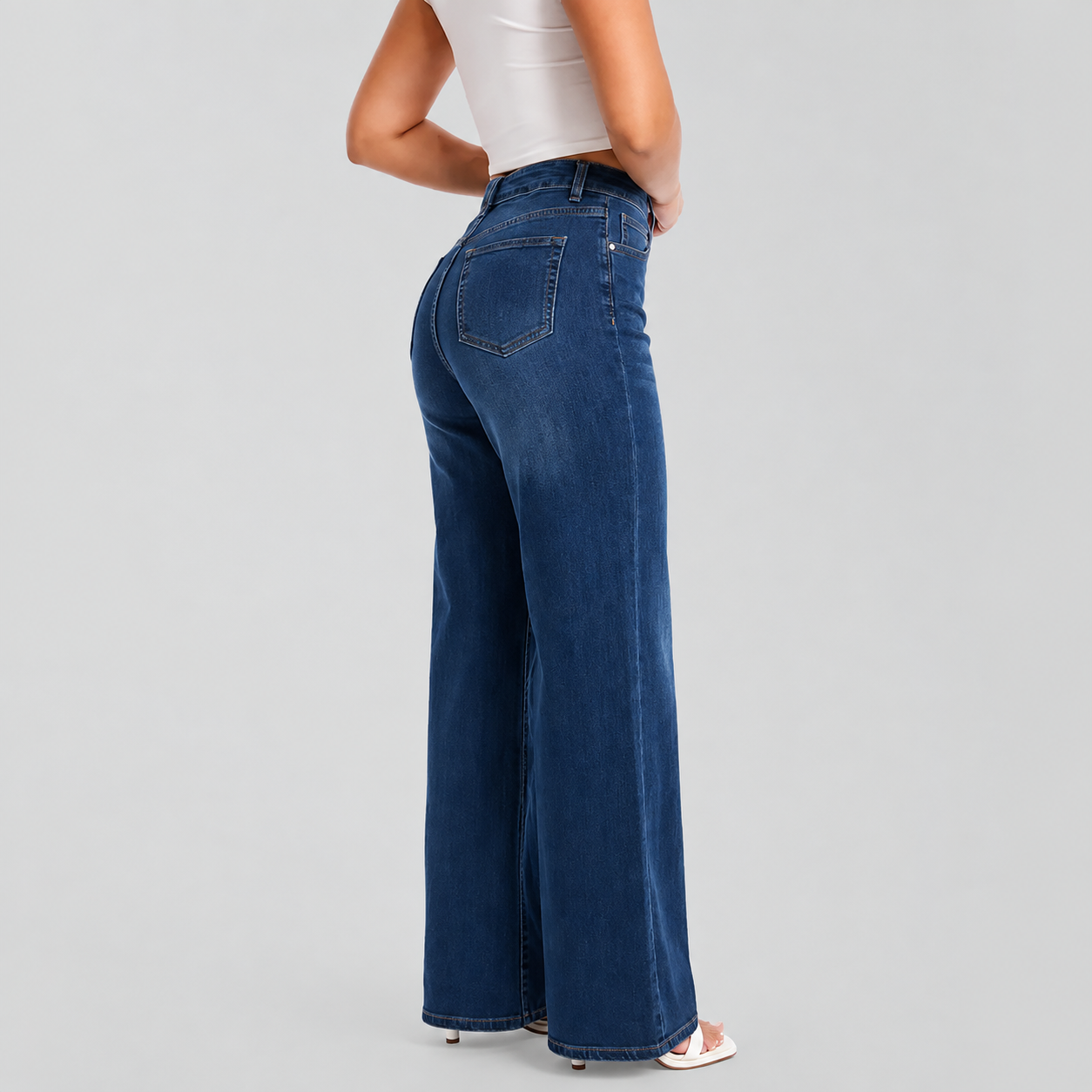 Stretchy High Rise Wide Plus Size Jeans For Women