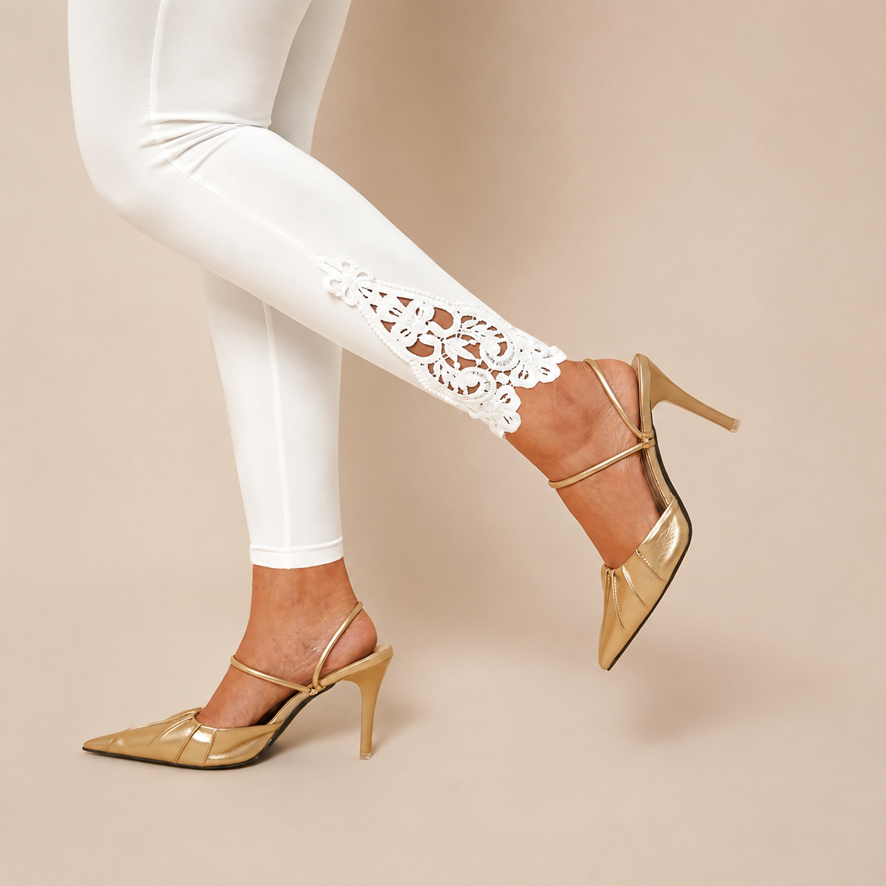 Elastic Contrast Lace High Rise Legging Pants For Women