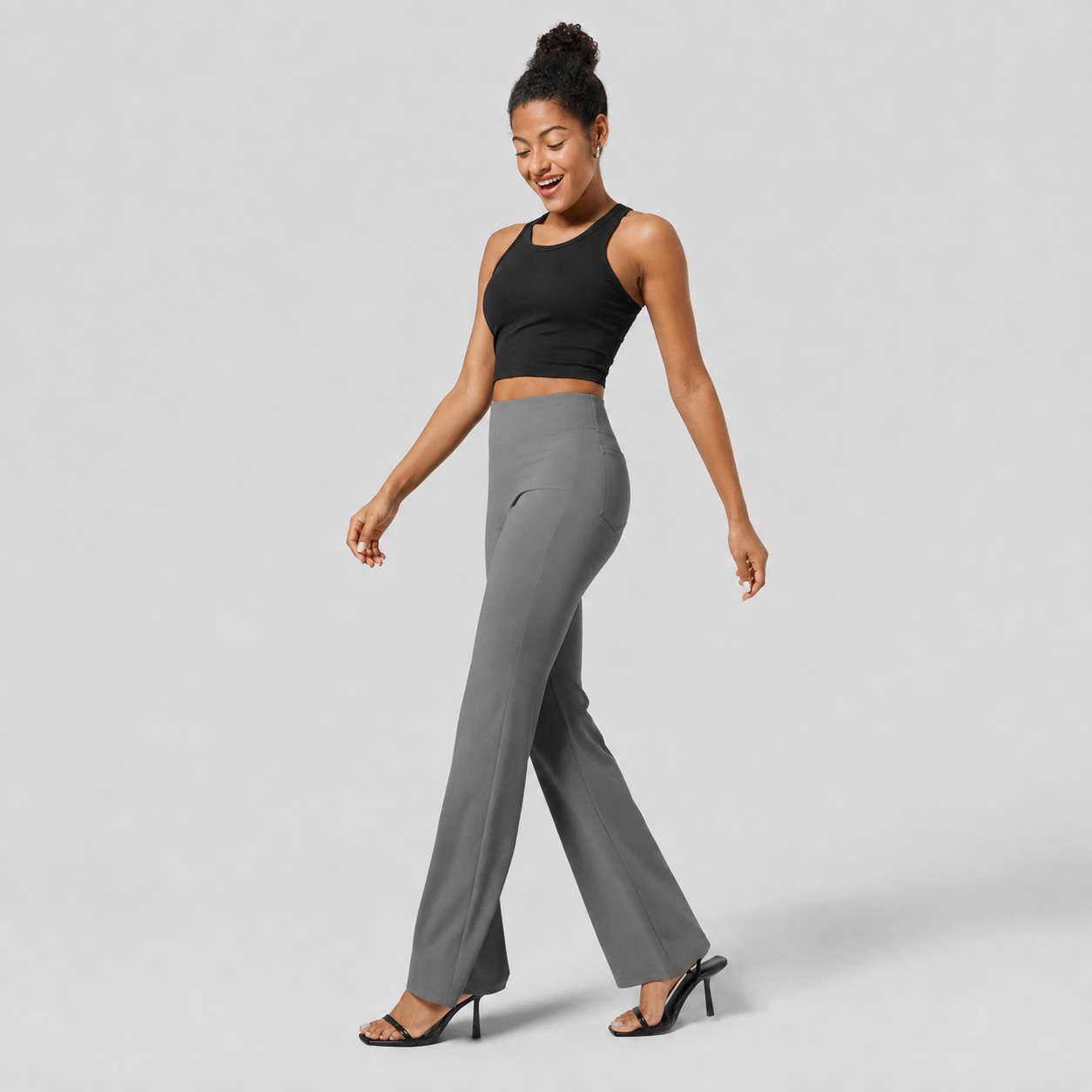 High Rise Flare Work Pants With Back Side Pocket For Women