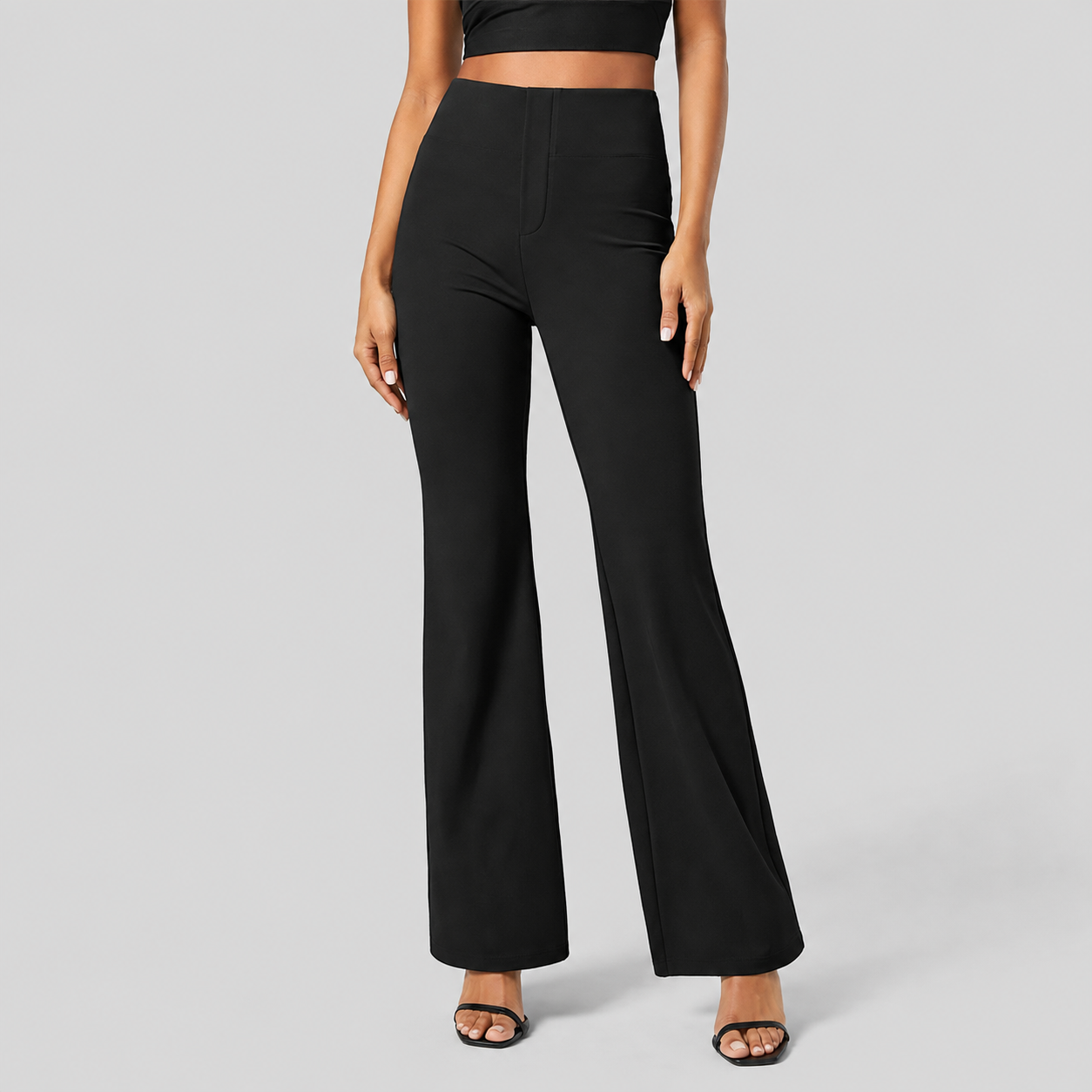 High Rise Flare Work Pants With Back Side Pocket For Women