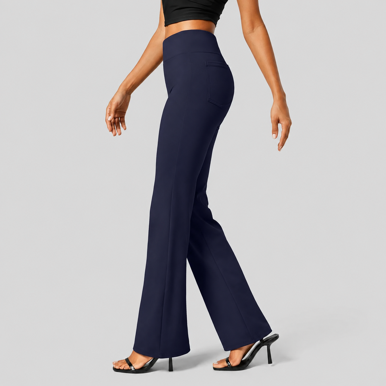 High Rise Flare Work Pants With Back Side Pocket For Women