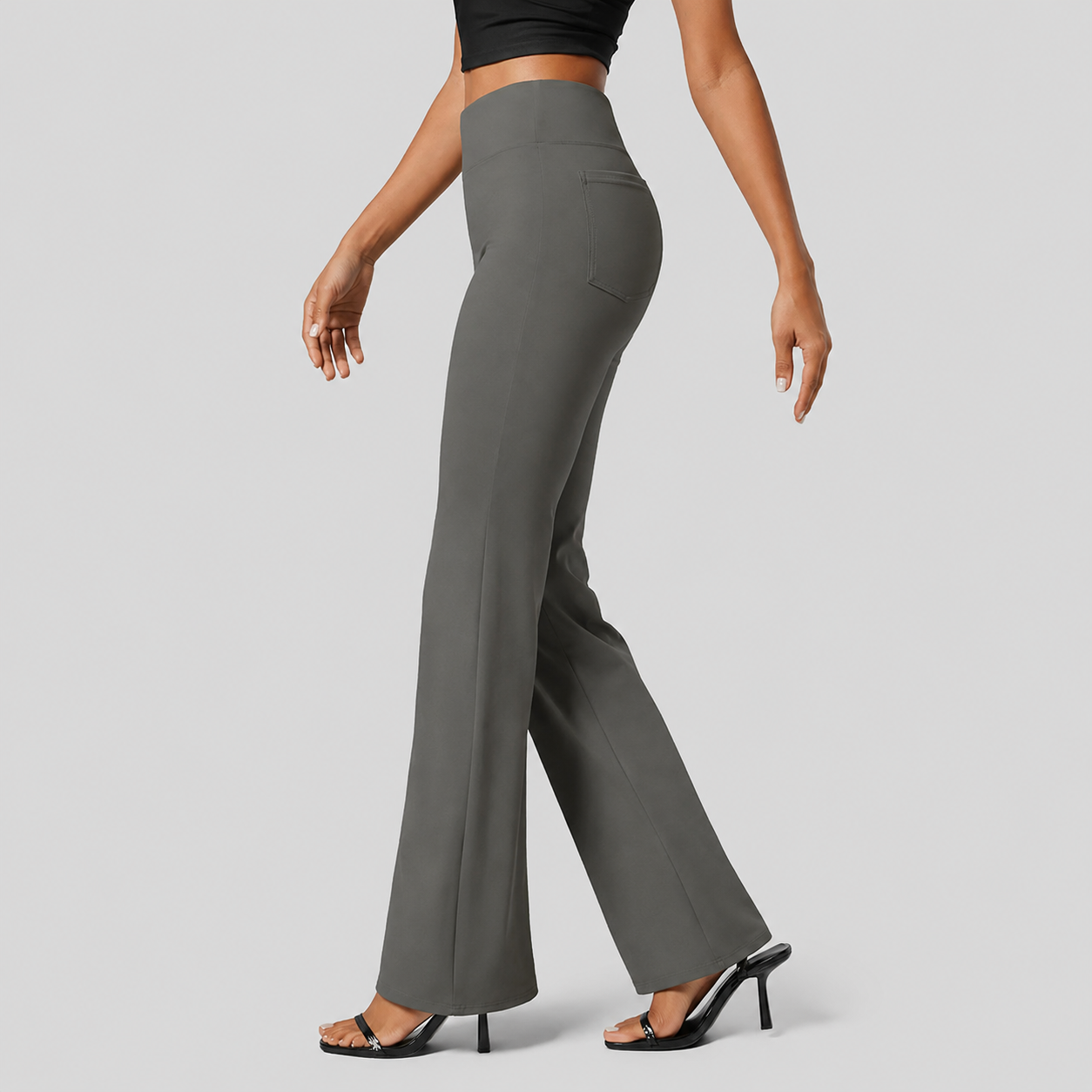 High Rise Flare Work Pants With Back Side Pocket For Women