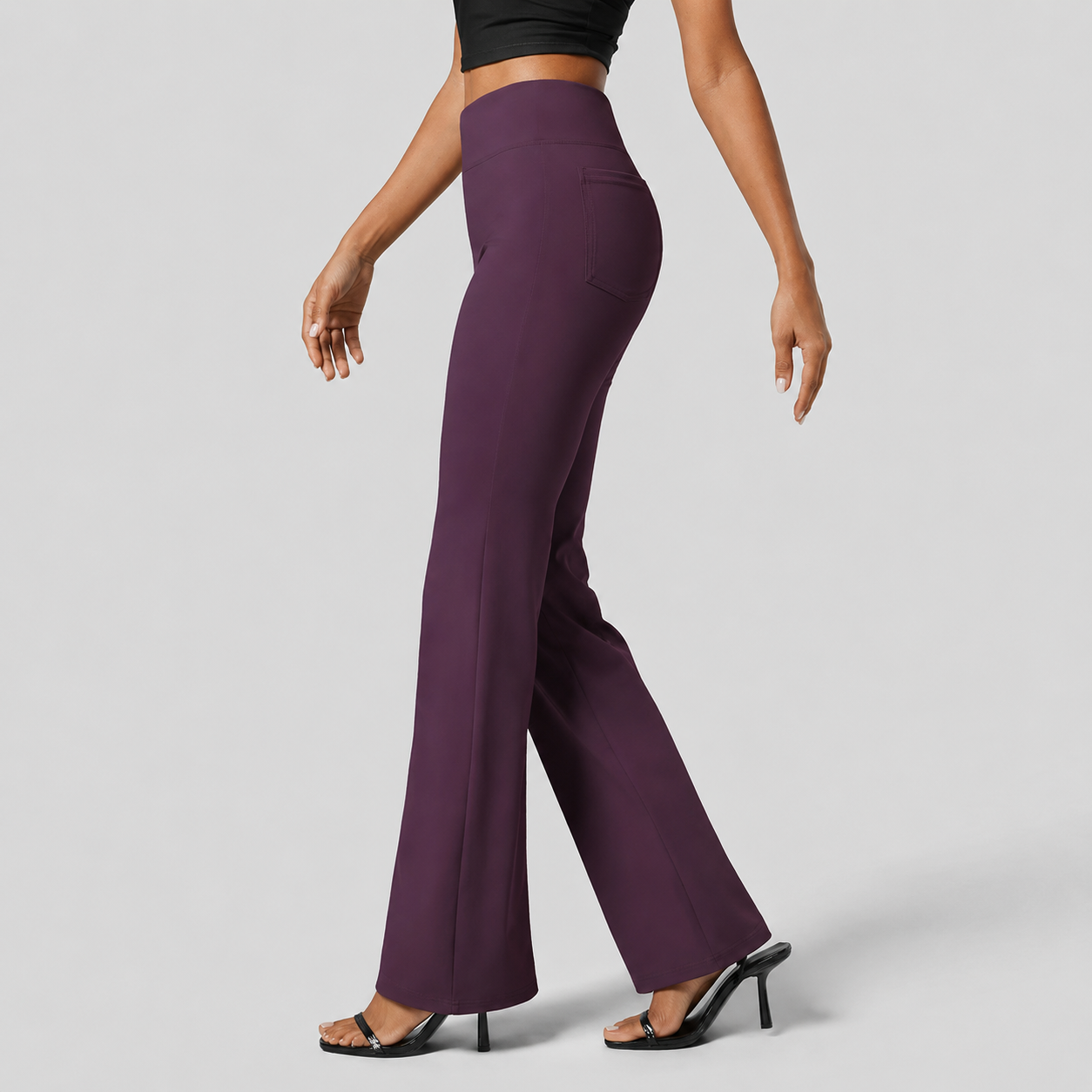 High Rise Flare Work Pants With Back Side Pocket For Women