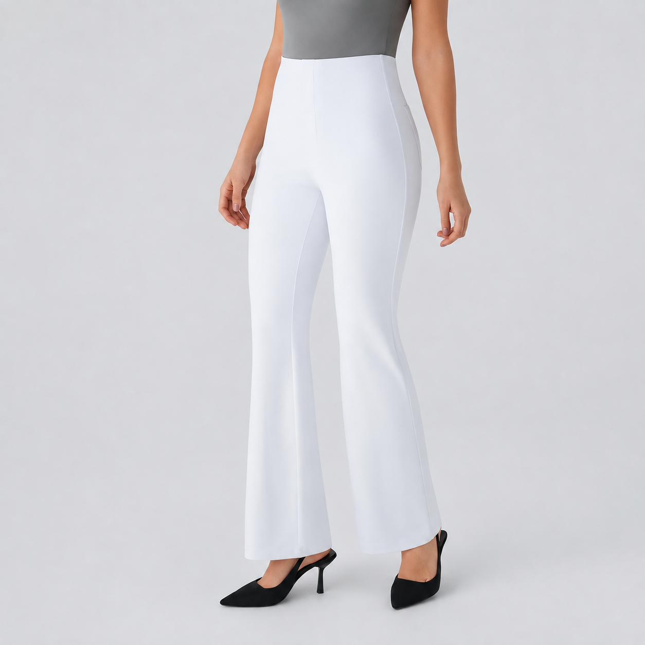 High Rise Flare Work Pants With Back Side Pocket For Women
