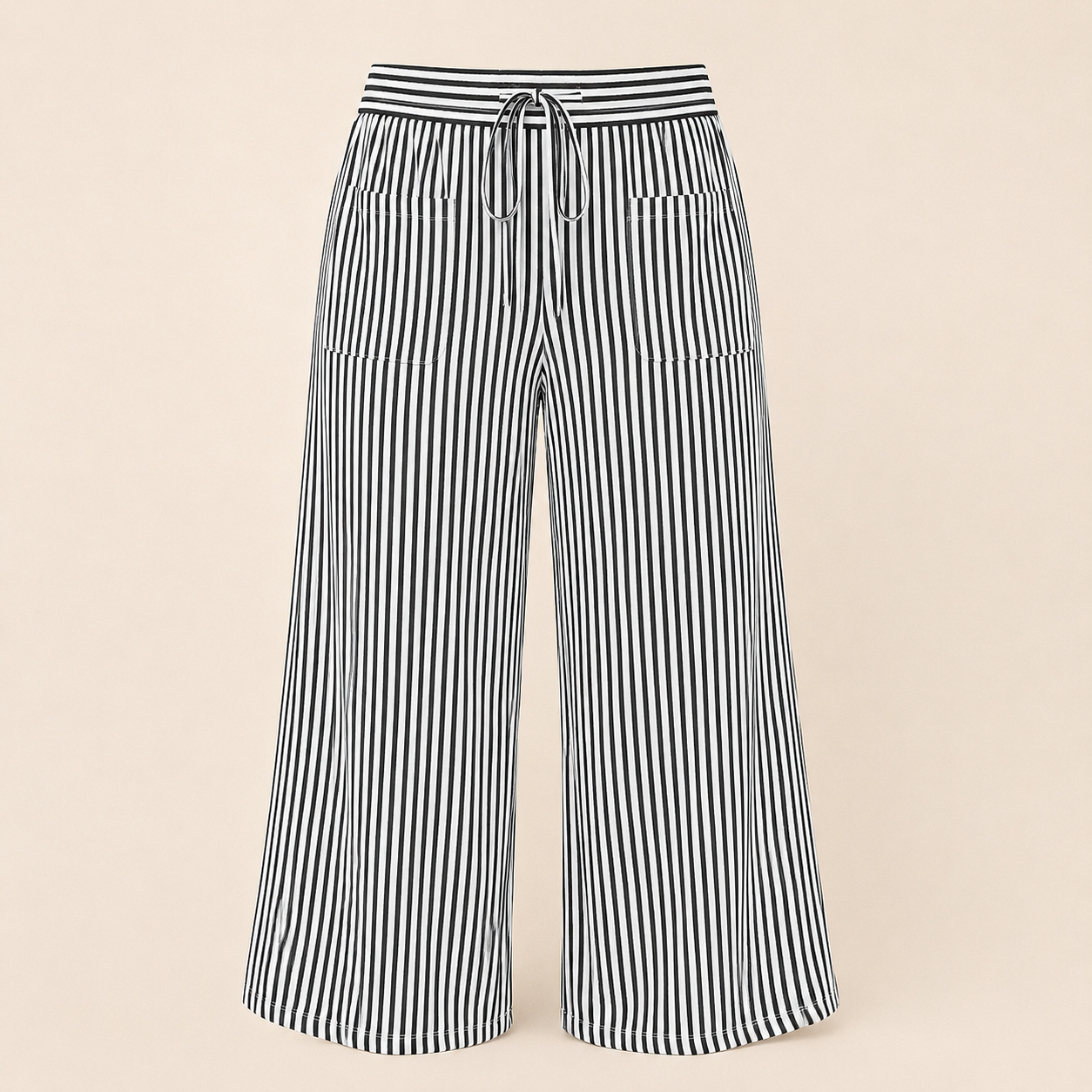 Casual Wide Plus Size Striped Pattern Pants For Women