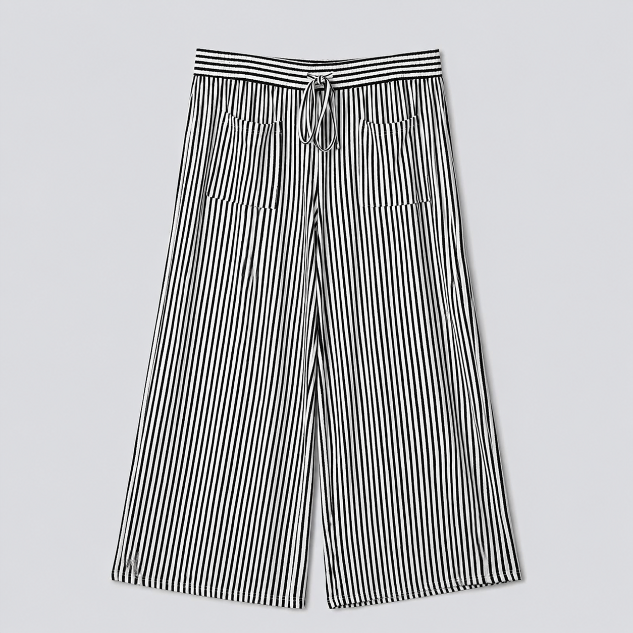 Casual Wide Plus Size Striped Pattern Pants For Women