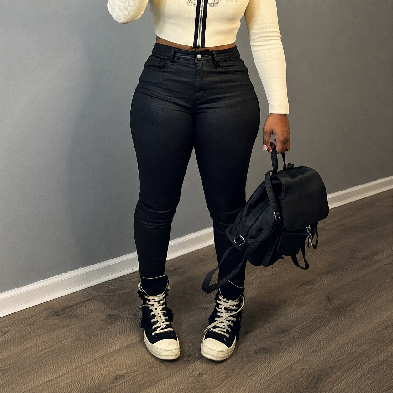 High Rise Faux Leather Stretch Skinny Fit Pants For Women