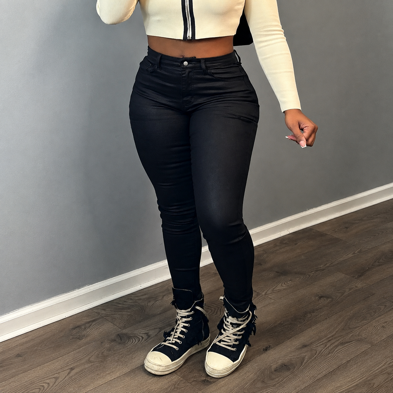High Rise Faux Leather Stretch Skinny Fit Pants For Women
