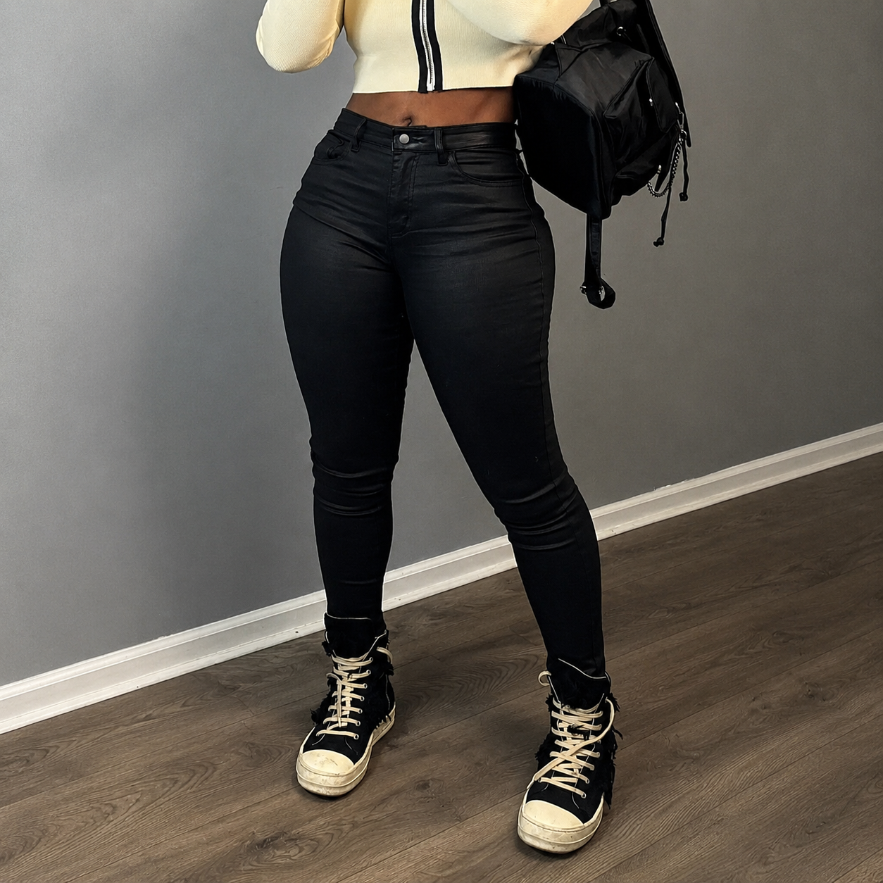 High Rise Faux Leather Stretch Skinny Fit Pants For Women