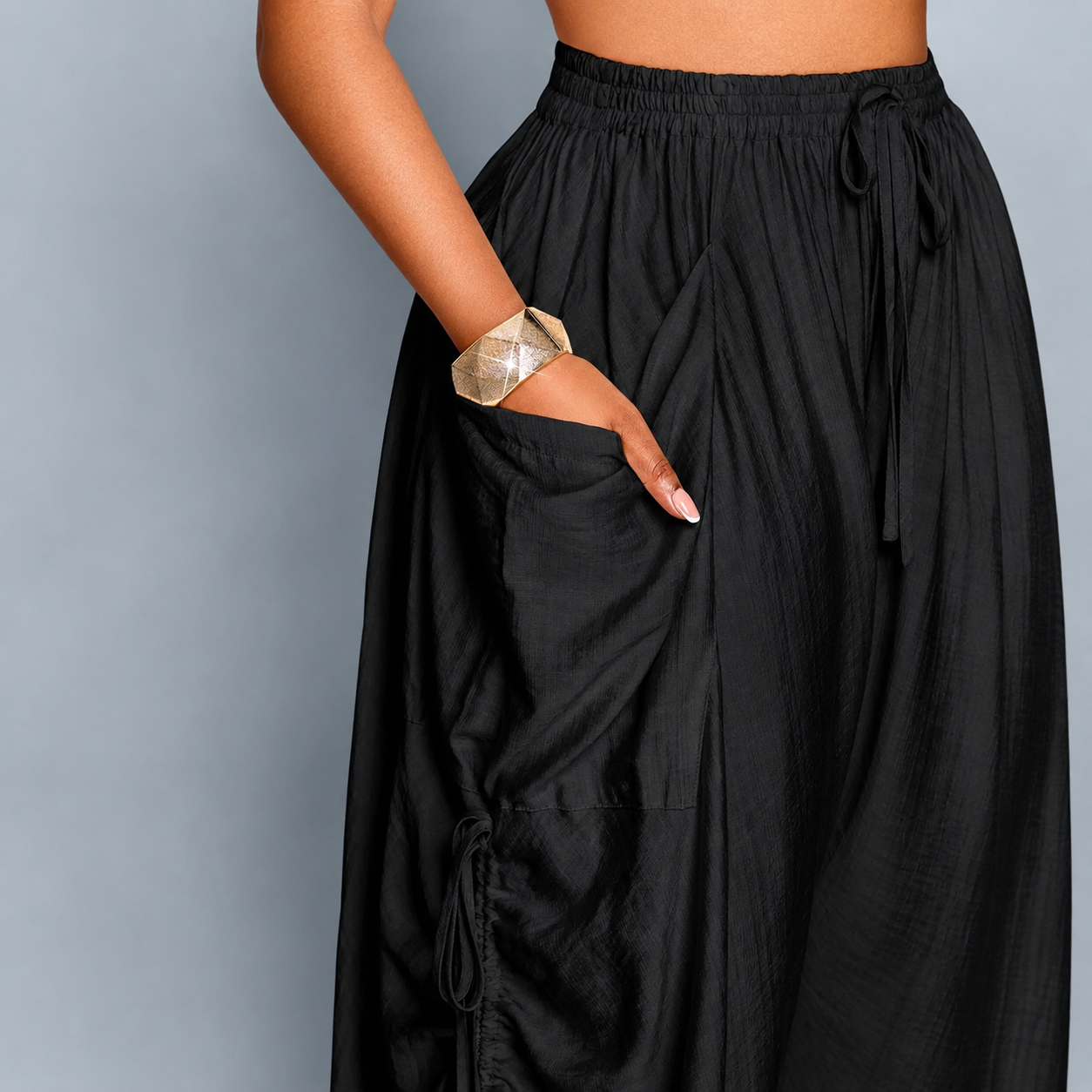 Casual High Rise Wide Loose Pants With Drawstring For Women