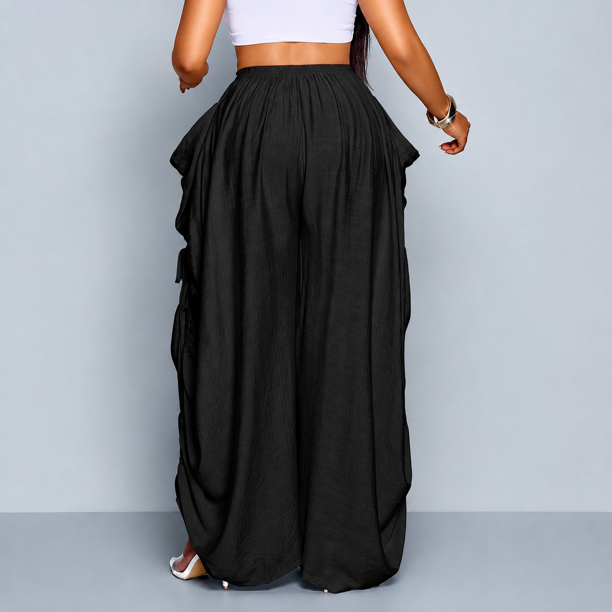 Casual High Rise Wide Loose Pants With Drawstring For Women