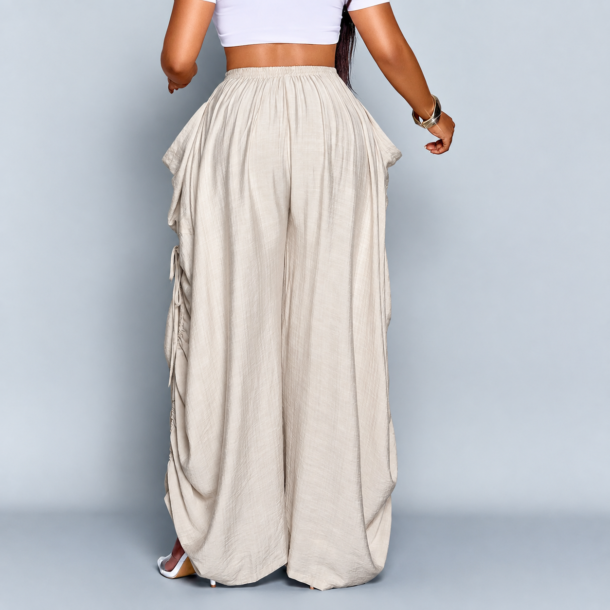 Casual High Rise Wide Loose Pants With Drawstring For Women