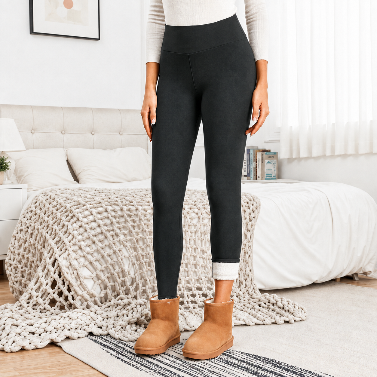 High Rise Fleeced Lined Stretchable Leggings For Women