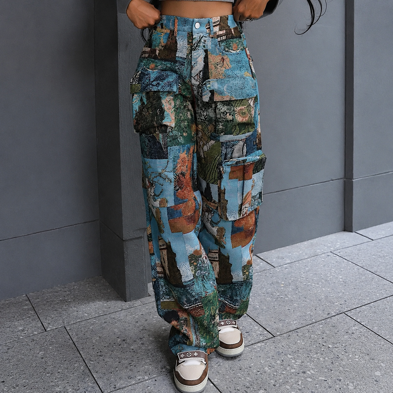 Casual Baggy Cargo Patchwork Streetwear Pants For Women