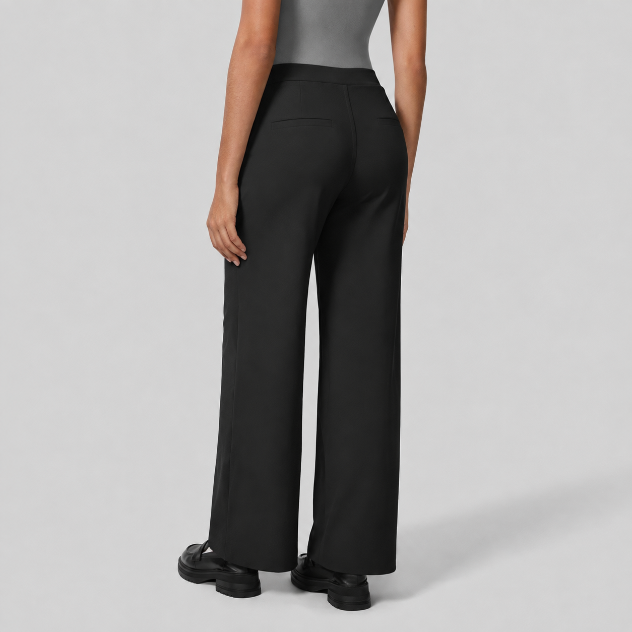 High Rise Straight Fit Work Pants With Side Pocket For Women