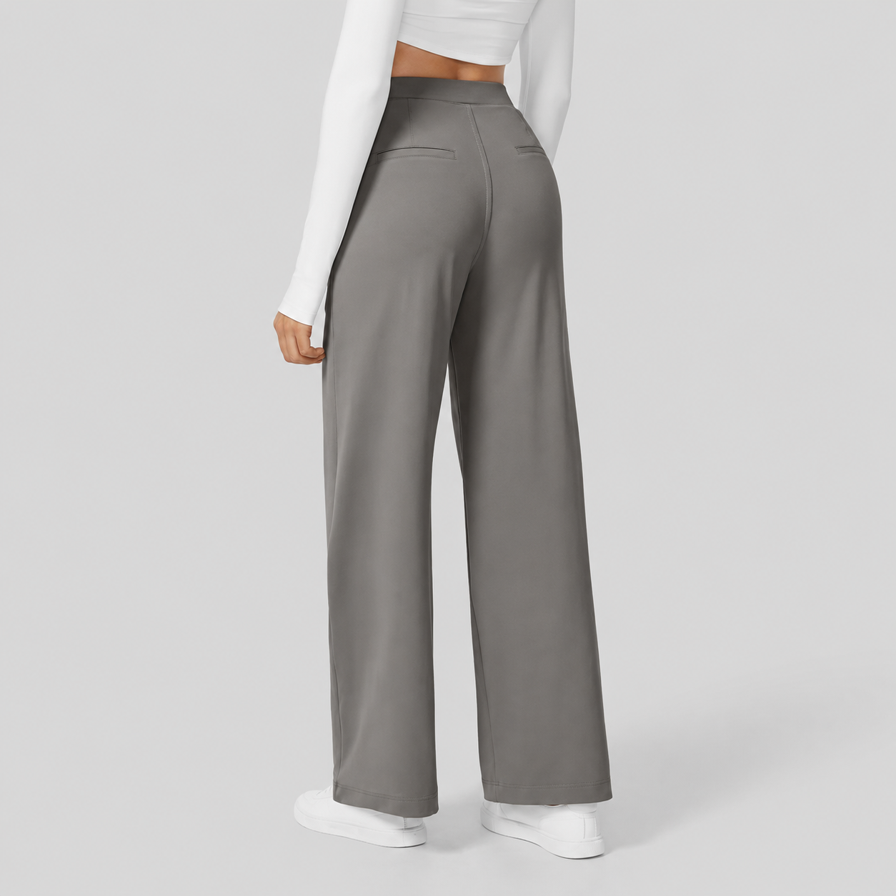 High Rise Straight Fit Work Pants With Side Pocket For Women