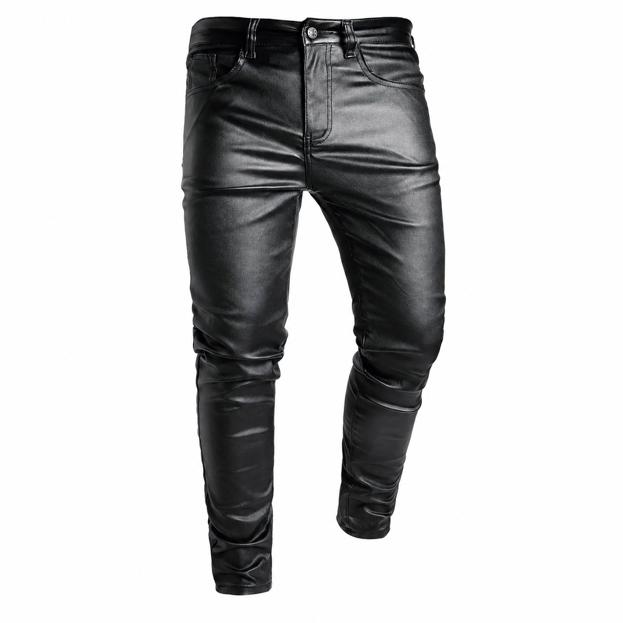 Slim Fit Coated Casual Pants with Classic Pocket Design for Men