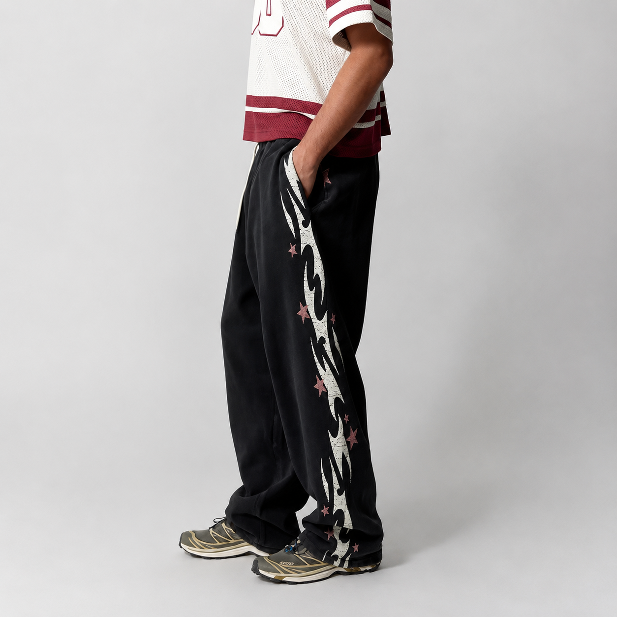 Flame Star Graphic Fleece Baggy Sweatpants for Men