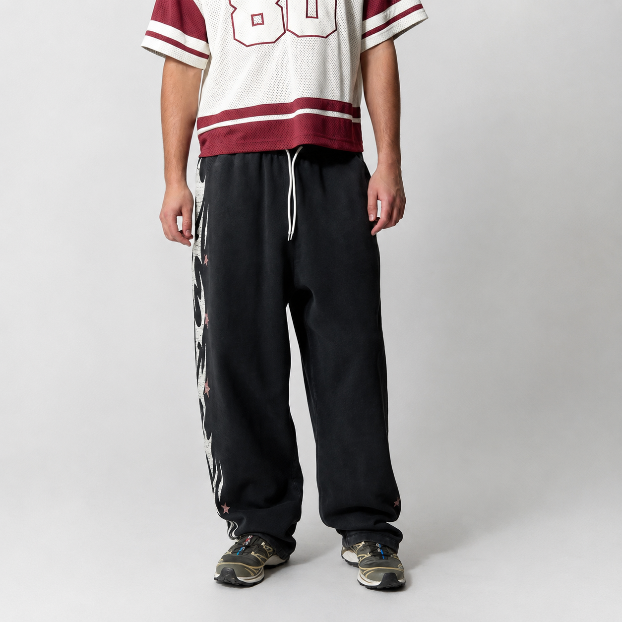 Flame Star Graphic Fleece Baggy Sweatpants for Men