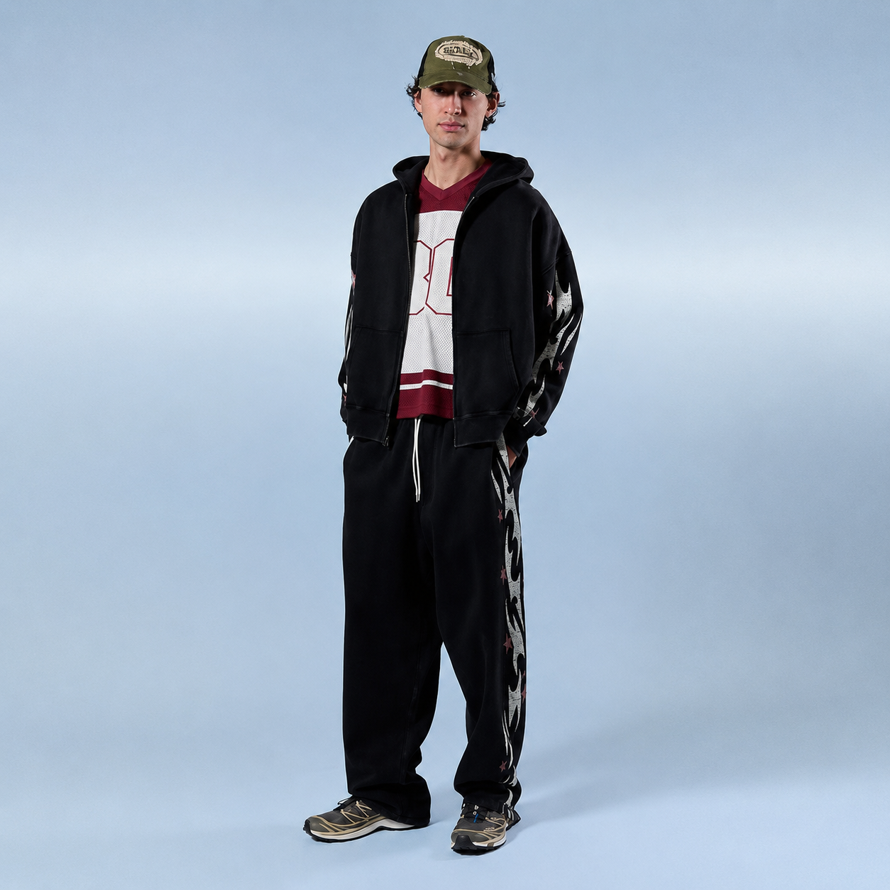 Flame Star Graphic Fleece Baggy Sweatpants for Men