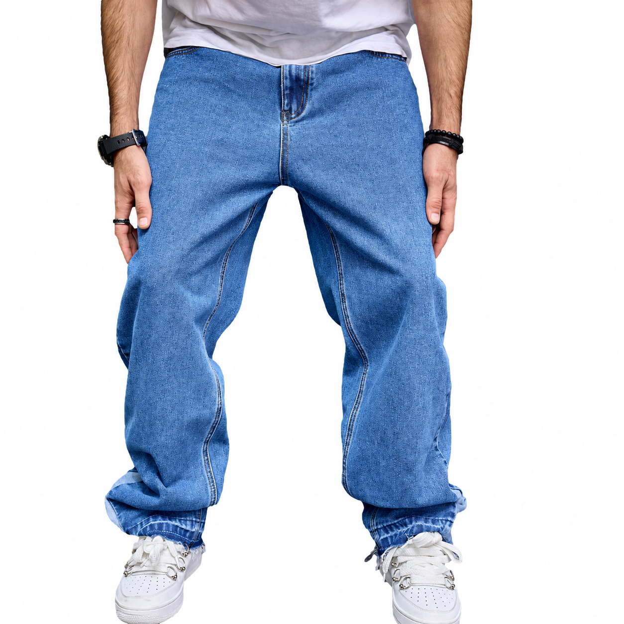 Loose Fit Stretch Baggy Denim Jeans With Pockets For Men