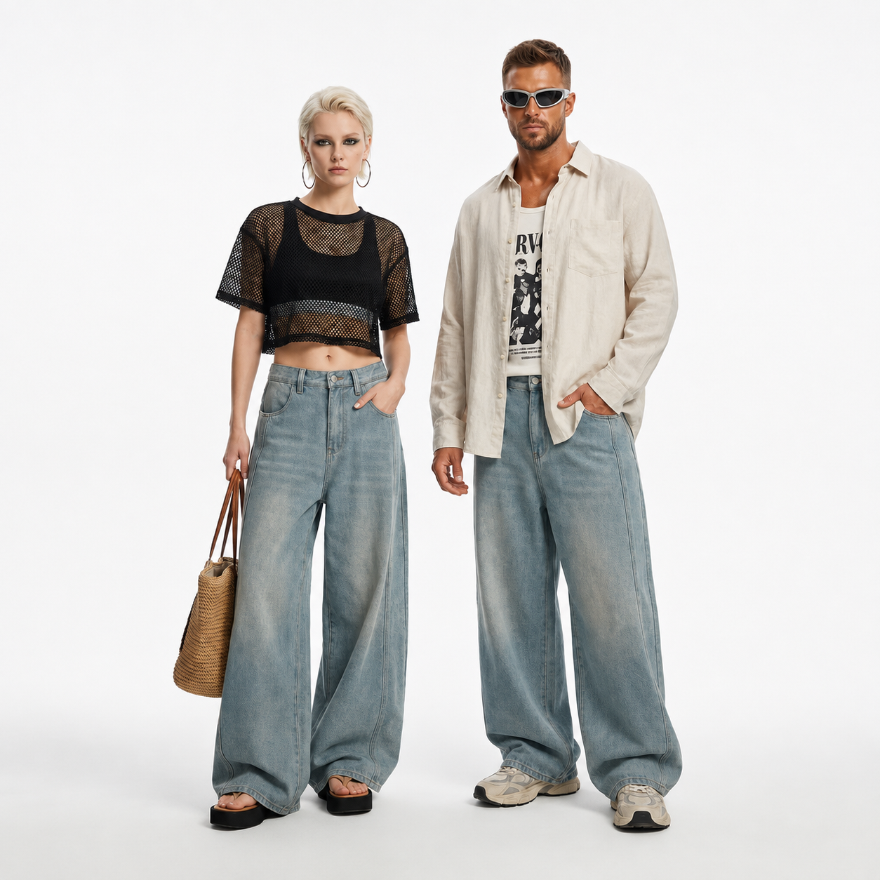 Wide Loose Baggy Hip Hop Streetwear Jeans For Men With Pockets