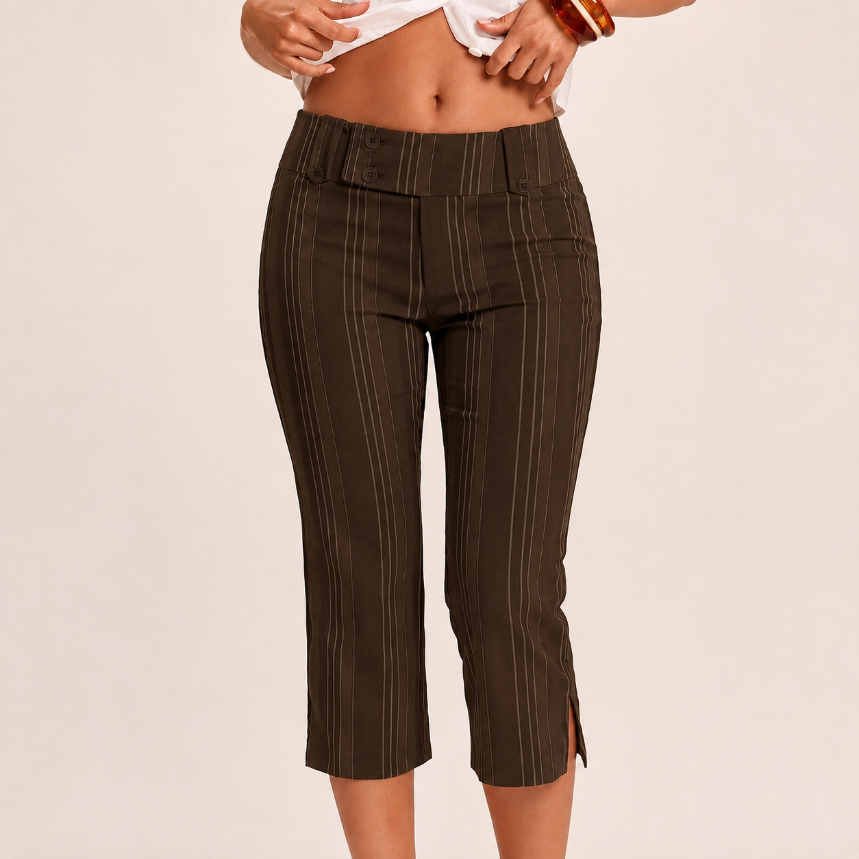 Casual Vintage Striped Outing Capri Pants For Women
