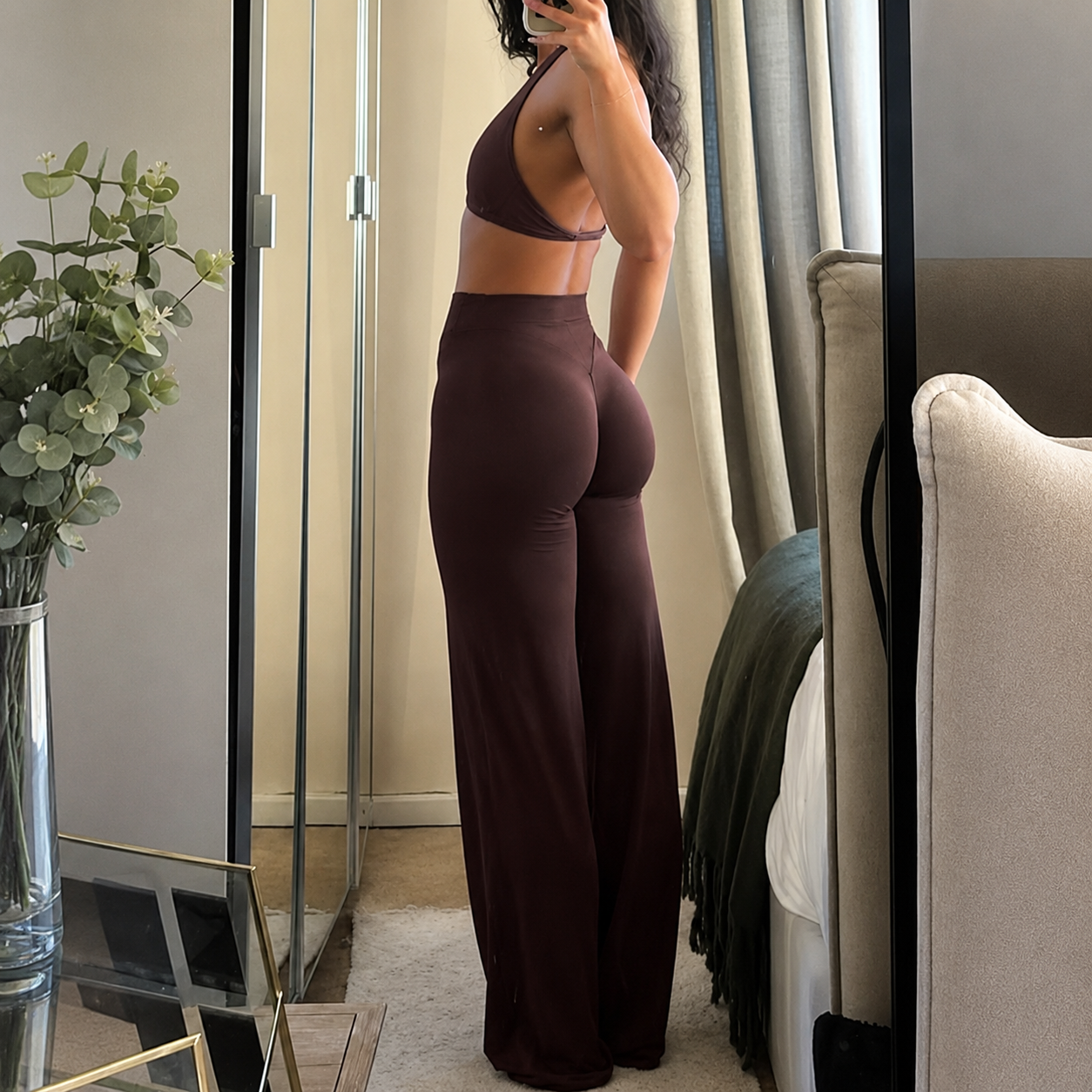 Solid Colored Modern Slim Fit Flare Pants For Women