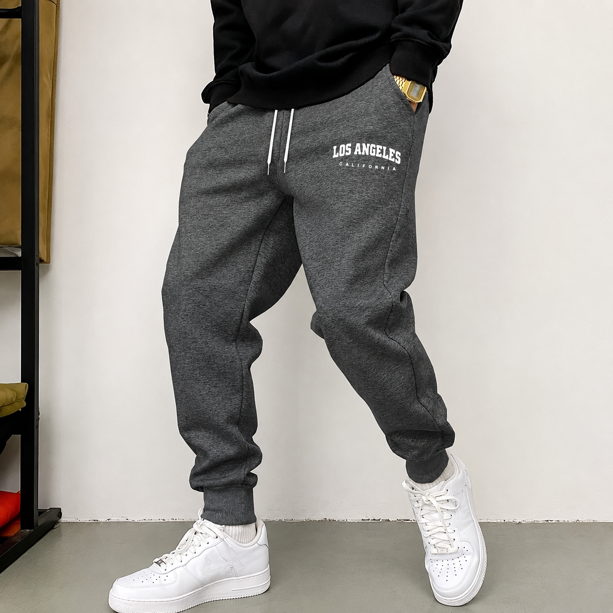Casual Drawstring Jogger Sweatpants with Ribbed Cuffs for Men