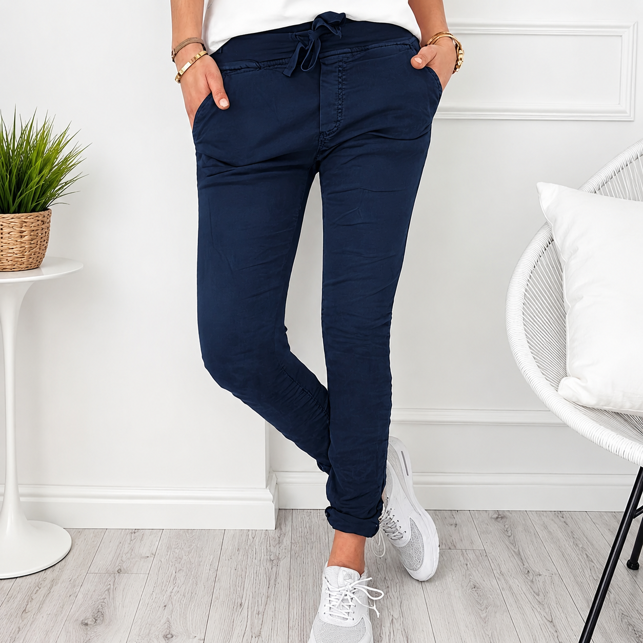 Casual Solid Colored Drawstring Pants For Women