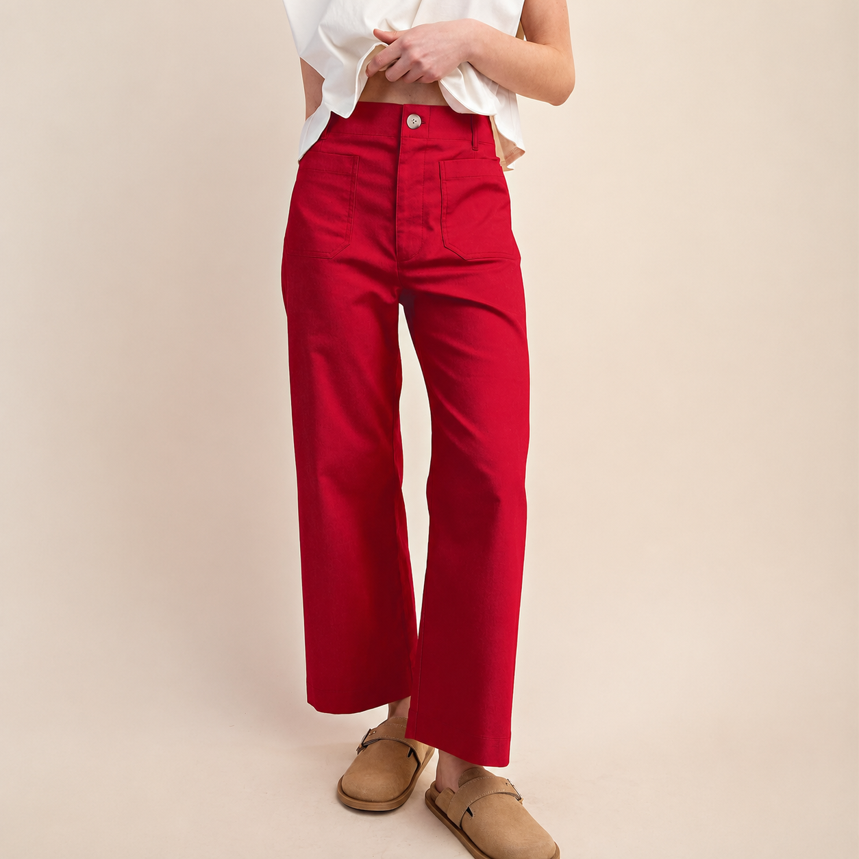 Casual Wide Cropped Stretchy Straight Pants For Women