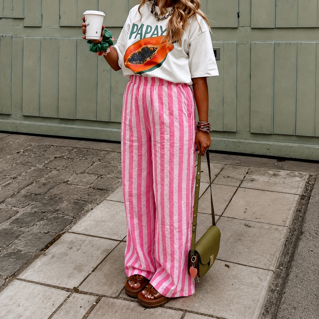 Striped Woven Wide Casual Beach Pants For Women