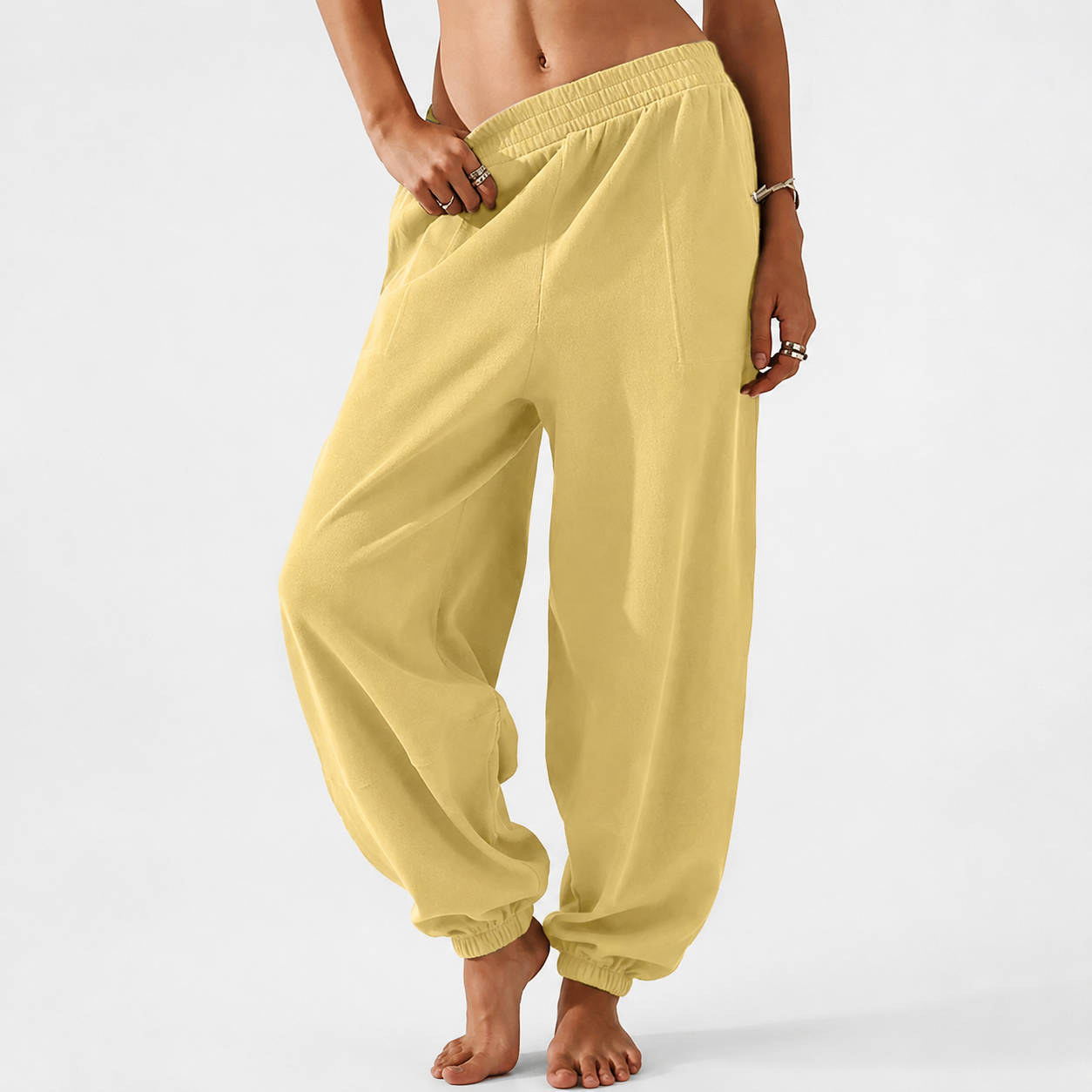 Elastic Waisted Casual Baggy Pants With Pockets