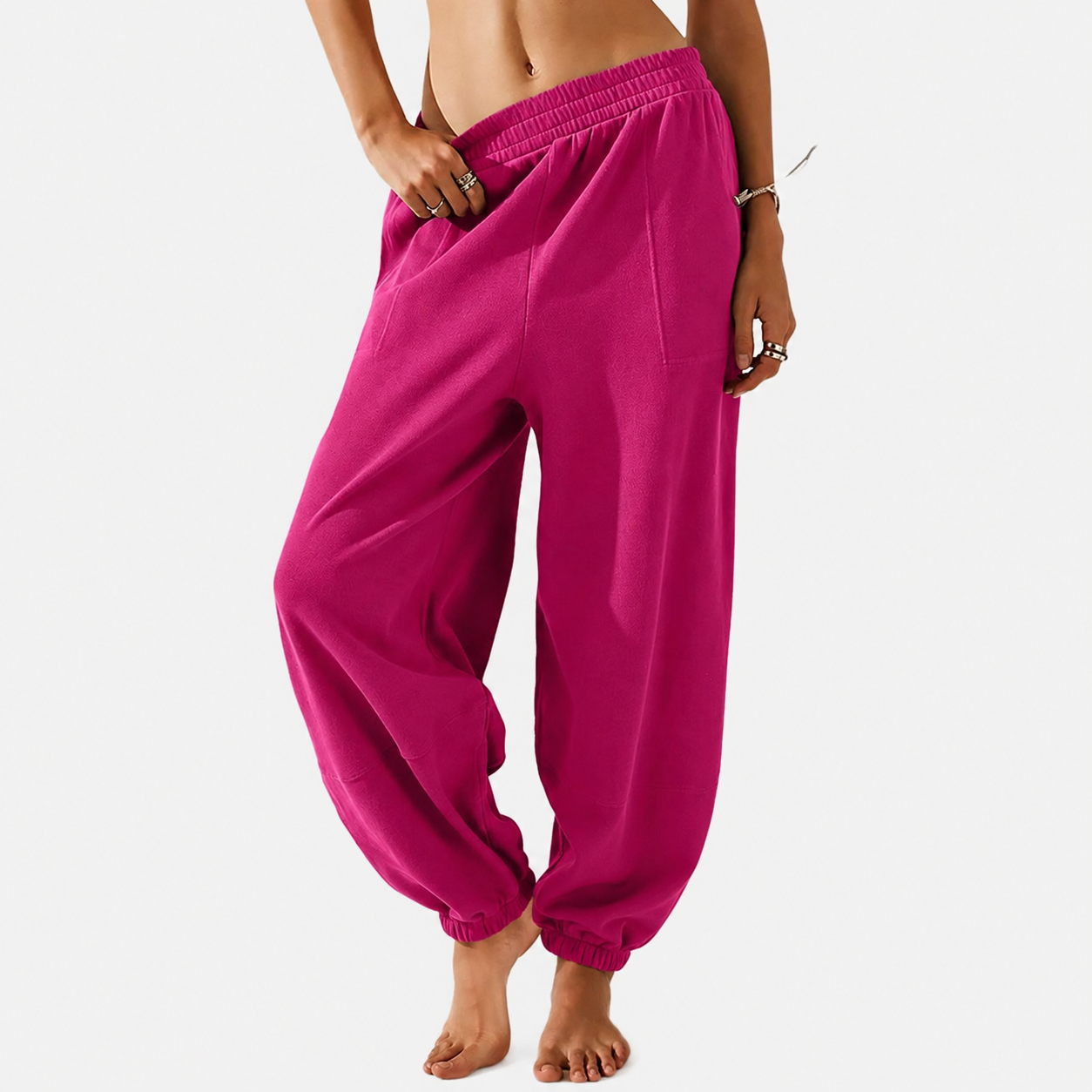Elastic Waisted Casual Baggy Pants With Pockets